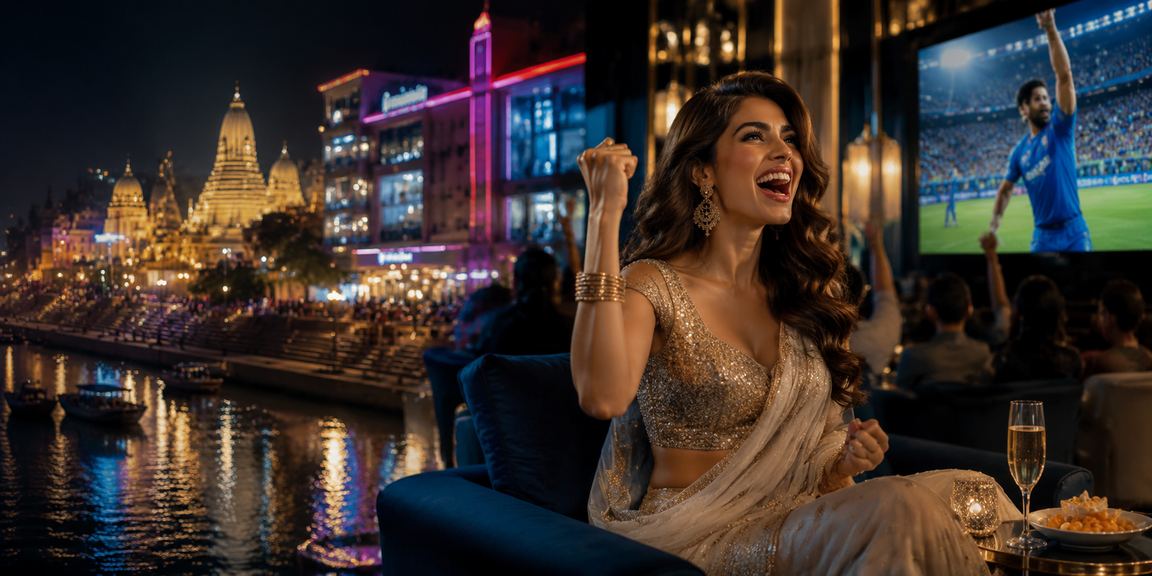 Slot gaming lounge in Varanasi with neon lights